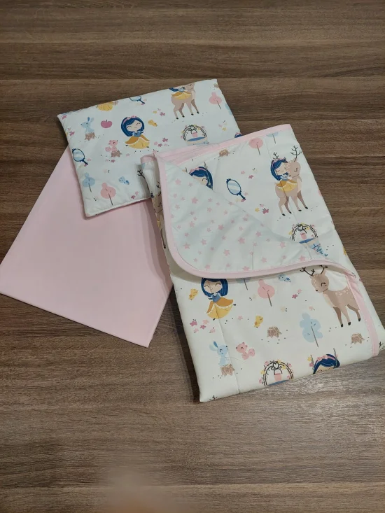 Комплекти за бебешка количка Комлект за количка СНЕЖАНКА в розово с розови звездички