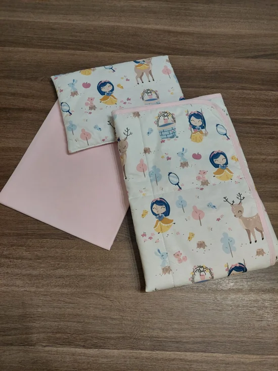 Комплекти за бебешка количка Комплект за количка СНЕЖАНКА в розово и вафлено пике