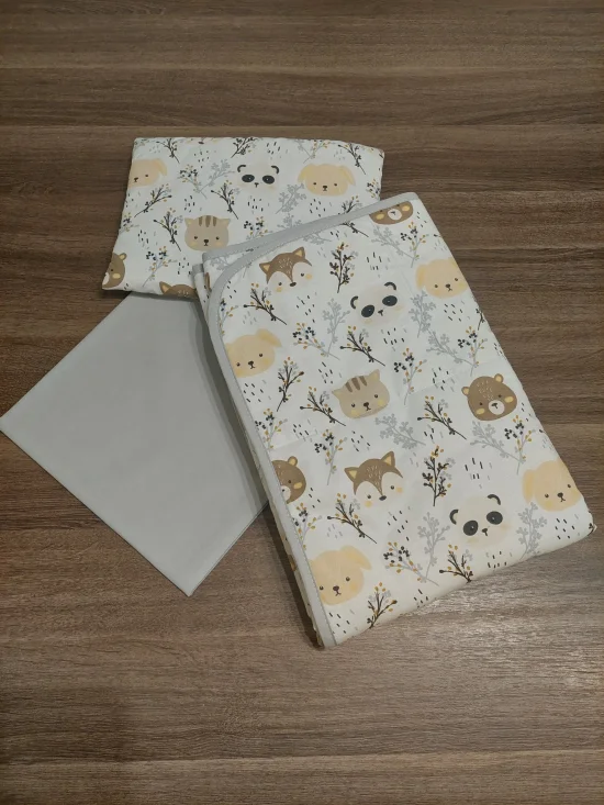 Комплекти за бебешка количка Комплект за количка ГОРСКИ ЖИВОТНИ в сиво и вафлено пике