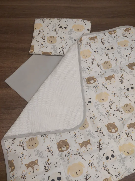 Комплекти за бебешка количка Комплект за количка ГОРСКИ ЖИВОТНИ в сиво и вафлено пике