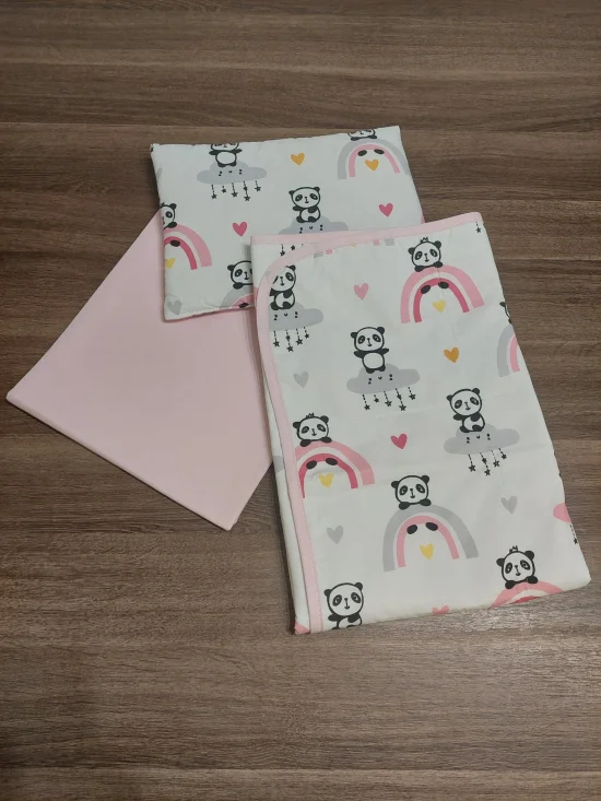 Комплекти за бебешка количка Комплект за количка ПАНДИ  в розово и вафлено пике