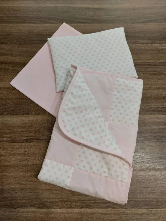 Комплекти за бебешка количка Комплект за количка КВАДРАТЧЕТА в розово